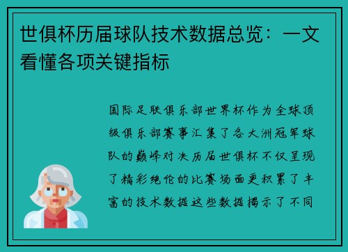 世俱杯历届球队技术数据总览：一文看懂各项关键指标
